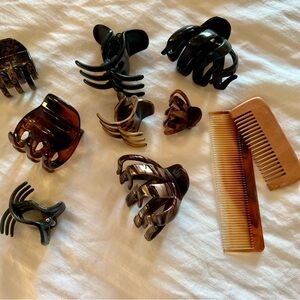 Mixed Tortoiseshell and Black Hair Claw Clip Set with Combs